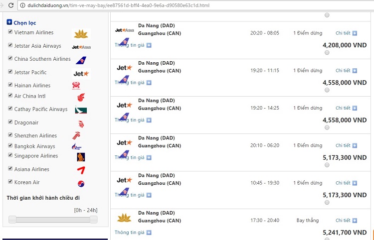Giá vé máy bay đi Quảng Châu từ Đà Nẵng (giá vé mang tính thời điểm)