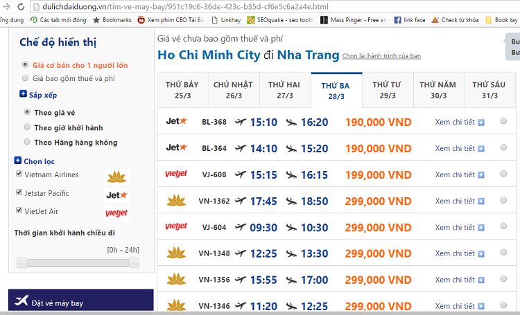 Giá vé máy bay đi Nha Trang để đến Bình Ba trong tháng 03/2017