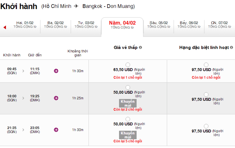 Vé máy bay Tết 2016 chặng bay Sài Gòn - Bangkok