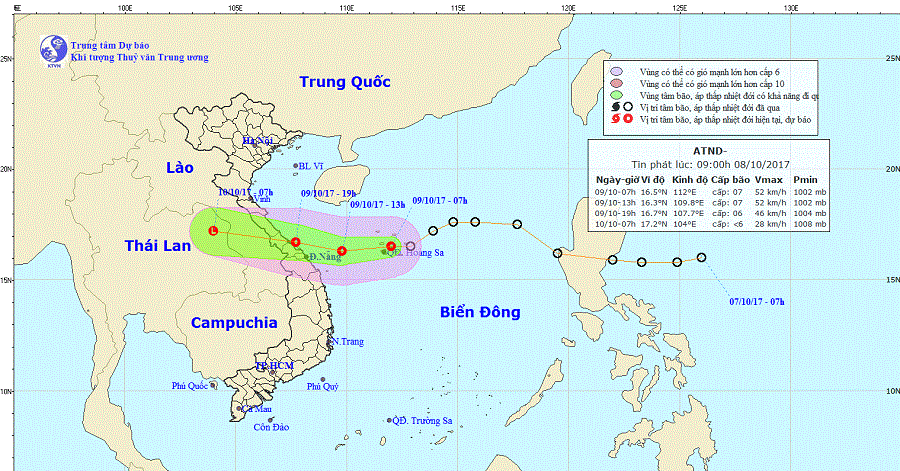  Dự báo diễn biến của áp thấp nhiệt đới ngày 8/10/2017
