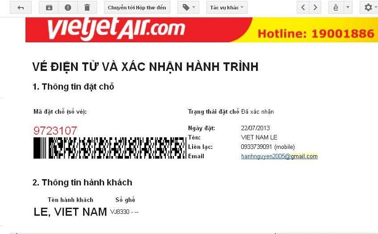 Mẫu file vé điện tử của VietJet Air