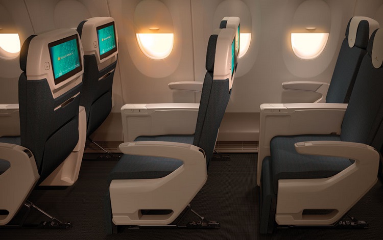 Trên máy bay Airbus Business: Trên chiếc máy bay Airbus 330 rất hiện đại sử dụng trên các đường bay đi Australia, Nhật Bản, Hàn Quốc,… Quý khách sẽ cảm thấy thật thoải mái với ghế ngồi hạng thương gia có  khoảng cách giữa hai hàng ghế có độ rộng lên tới 62” và độ ngả tối đa của lưng ghế là 153°.
