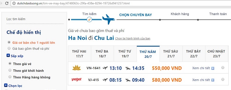Vé máy bay đi Hà Nội Chu Lai.
