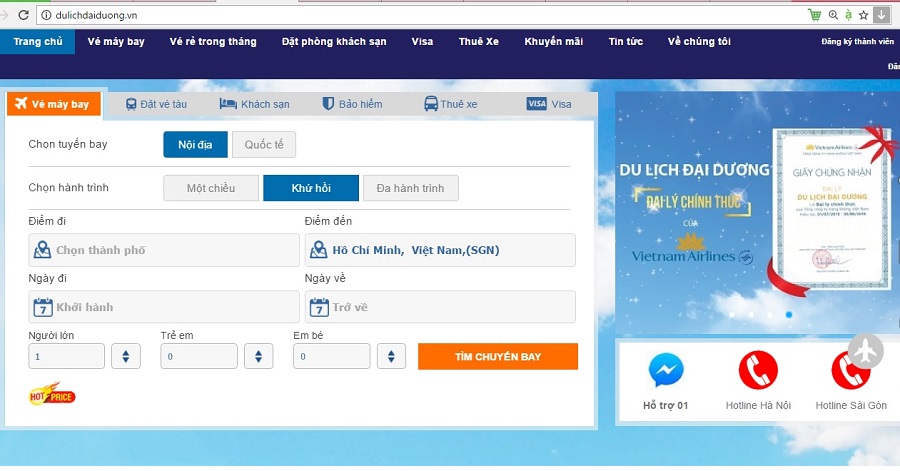 Đặt vé máy bay giá rẻ đi sài gòn tại website dulichdaiduong.vn