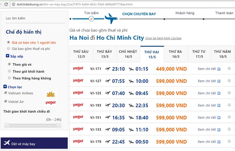 Vé máy bay giá rẻ đi sài gòn tháng 5/2017 khởi hành từ Hà Nội