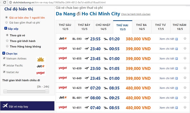 Vé máy bay giá rẻ đi sài gòn tháng 5/2017 khởi hành từ Đà Nẵng