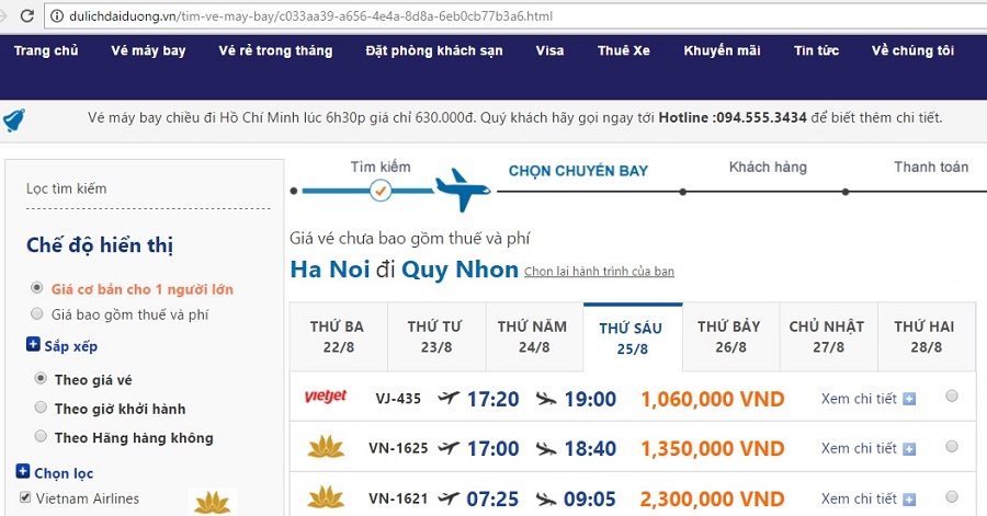 Giá vé máy bay đi Quy Nhơn từ Hà Nội