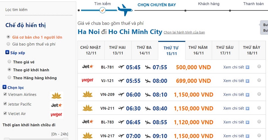 Bảng giá vé máy bay đi thành phố Hồ Chí Minh cuối năm 2017