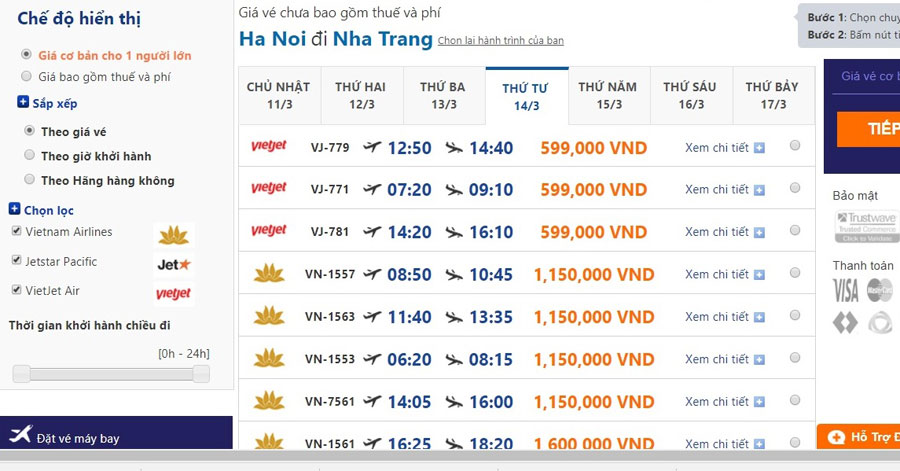 Giá vé máy bay nha trang tham khảo tại dulichdaiduong.vn trong tháng 3