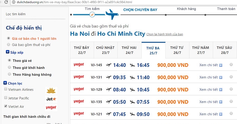 Gia ve may bay hanoi sai gon VietJet Air trong mùa cao điểm
