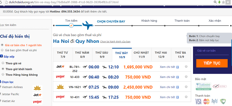Đặt vé máy bay đi Quy Nhơn tại dulichdaiduong.vn