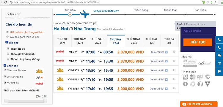 Giá vé máy bay Hà Nội – Nha Trang khá cao trong dịp 30/04 – 01/05