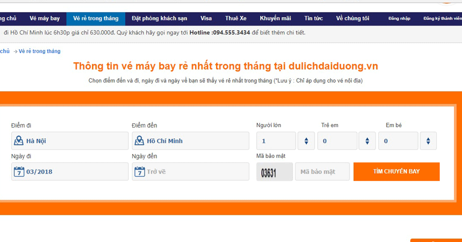 Giao diện mục vé rẻ trong tháng tại dulichdaiduong.vn
