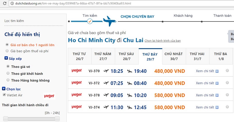Vé máy bay giá rẻ đi chu lai khởi hành từ Sài Gòn trong tháng 7