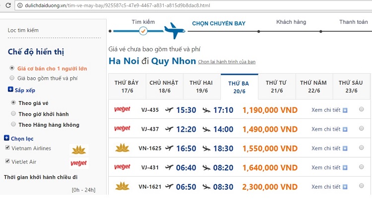 Vé máy bay giá rẻ đi Quy Nhơn tháng 6/2017 khởi hành từ Hà Nội
