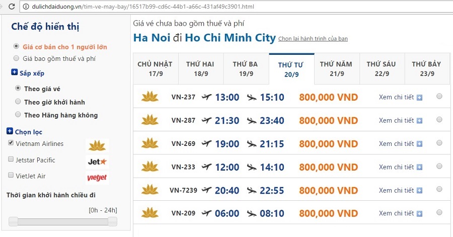 Vé máy bay giá rẻ đi Sài Gòn Vietnam Airlines từ Hà Nội trong tháng 9