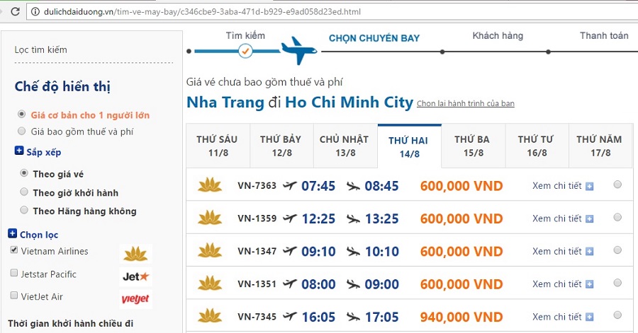 Vé máy bay giá rẻ đi Sài Gòn Vietnam Airlines từ Nha Trang trong tháng 8