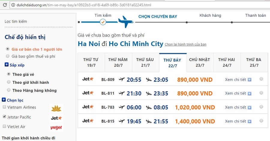 Vé máy bay giá rẻ đi sài gòn Jetstar khởi hành từ Hà Nội trong tháng 7