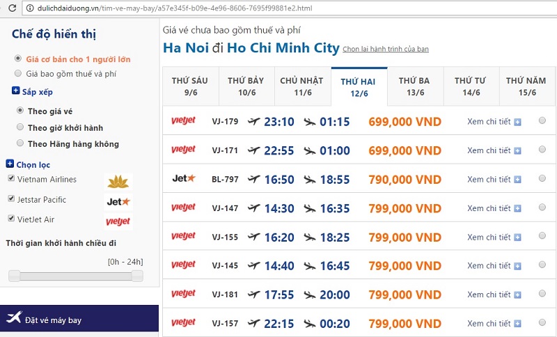 Vé máy bay giá rẻ đi sài gòn tháng 6/2017 khởi hành từ Hà Nội
