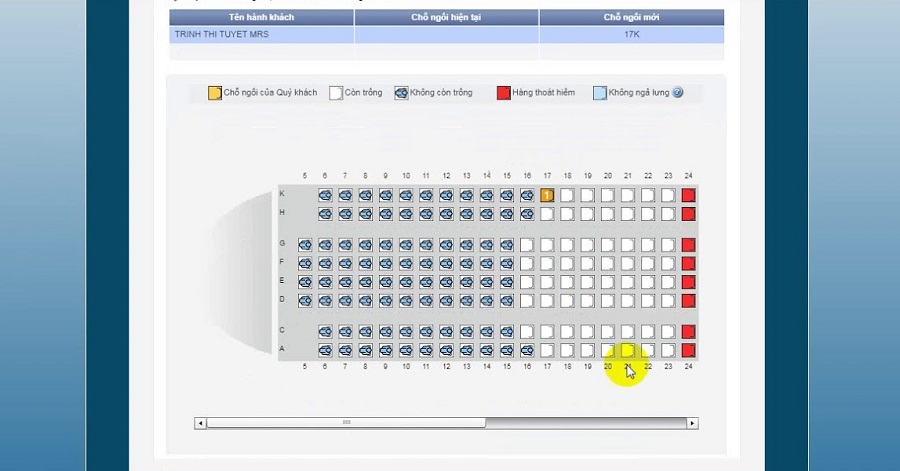 Bước chọn vị trí ngồi khi check-in online của Vietnam Airlines